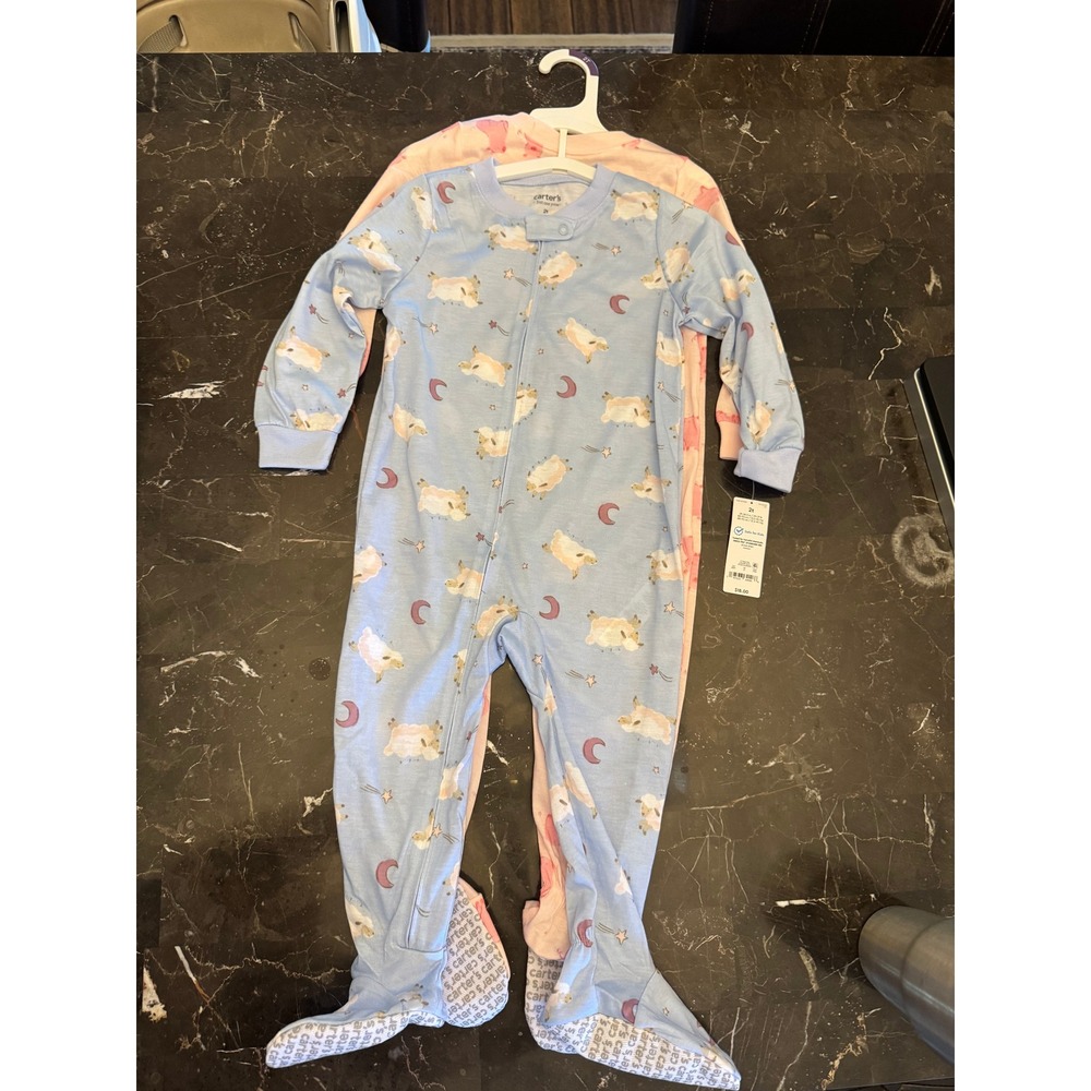 2T Carters Just One You Toddler Footed Pajamas Set Sheep Pig Blue Pink 2 Pack
